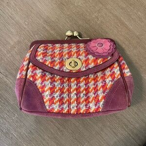 Coach vintage Kisslock wool suede houndstooth pink purple 8F45 Hamilton